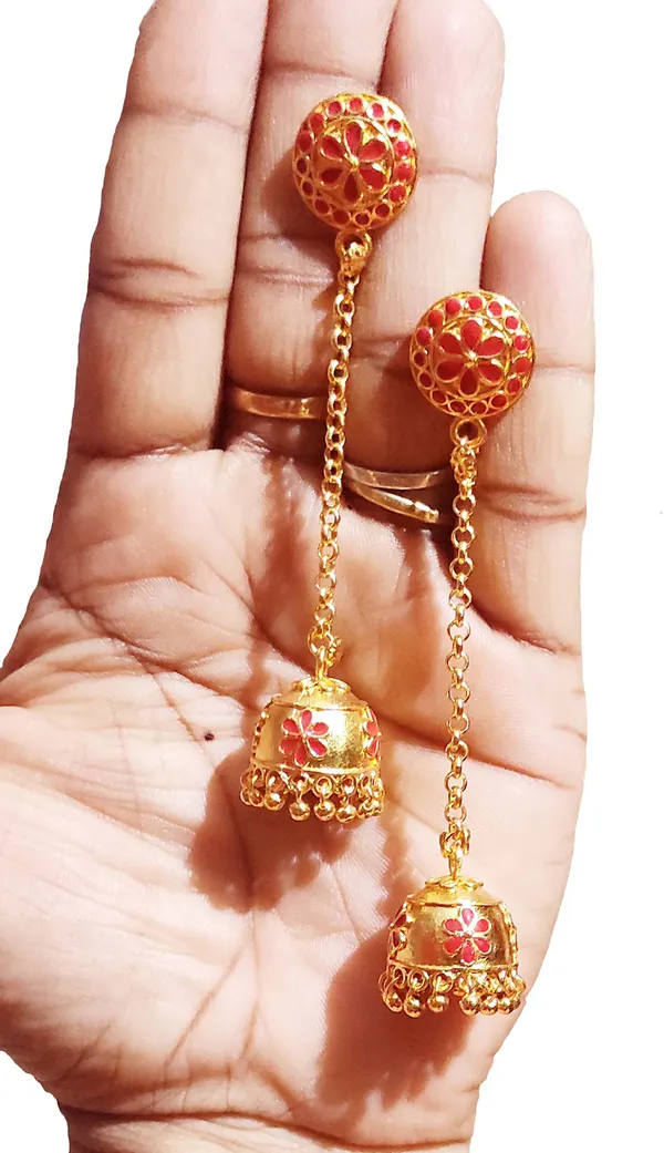 Assamese_Traditional_Copper_Gold_Plated_Red_Colour_Hoop_Earring_For_Girls_&_Women